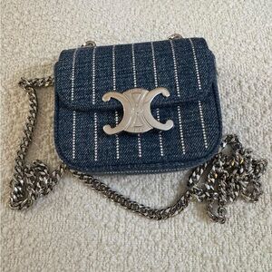 Celine denim mini Claude with strass (rhinestones) and silver chain